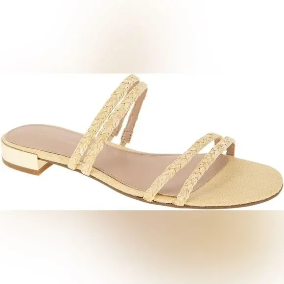 BCBG Generation Women's Sandal Dexti Gold Heel Straw Strappy Boho Resortwear - Picture 3 of 5